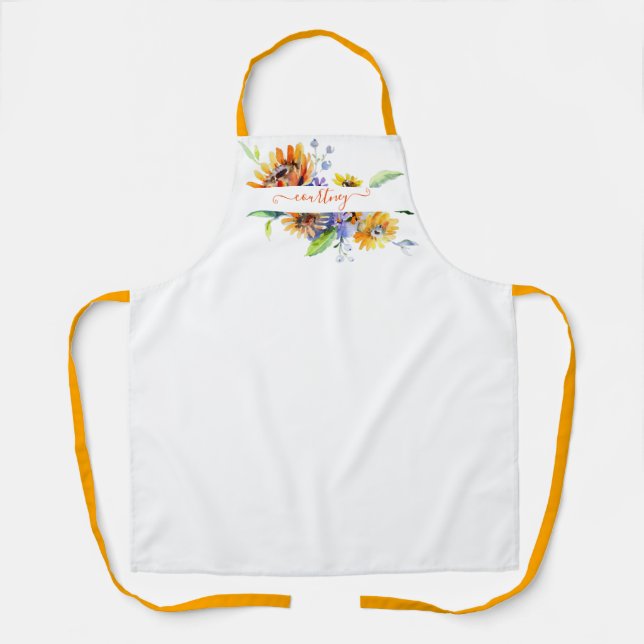 Watercolor daisies personalized   apron (Front)