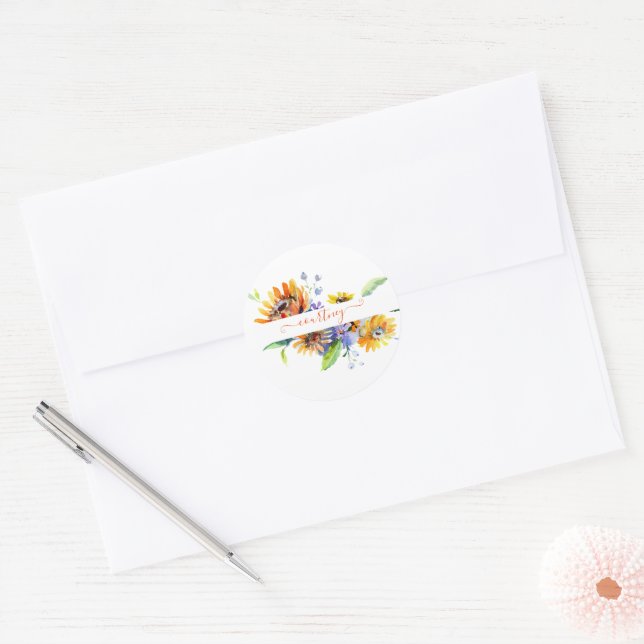 Watercolor daisies personalized  classic round sticker (Envelope)