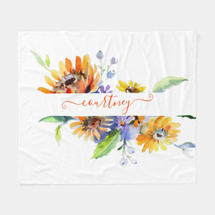 Watercolor daisies personalized  fleece blanket