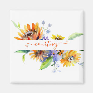 Watercolor daisies personalized magnet