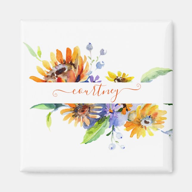 Watercolor daisies personalized   magnet (Front)