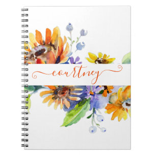 Watercolor daisies personalized notebook