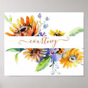 Watercolor daisies personalized   poster