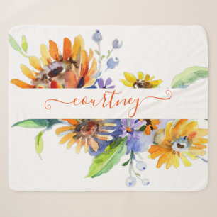 Watercolor daisies personalized sherpa blanket