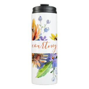 Watercolor daisies personalized thermal tumbler
