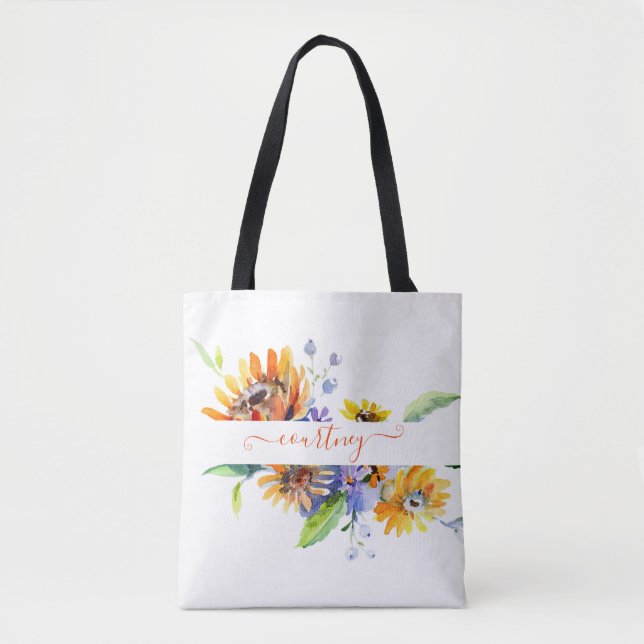 Watercolor daisies personalized   tote bag (Front)