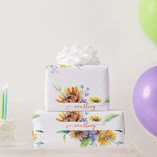 Watercolor daisies personalized wrapping paper