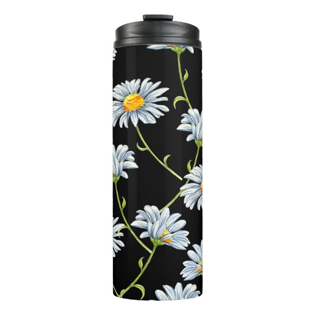 Watercolor daisies. Seamless floral background wit Thermal Tumbler (Front)