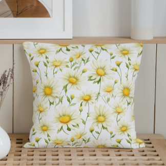 Watercolor Daisies Throw Pillow