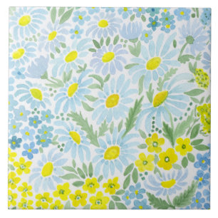 Watercolor daisies tile