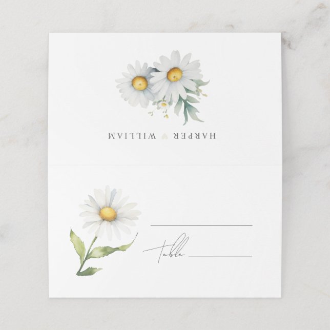 watercolor daisies wedding place card (Outside Unfolded)
