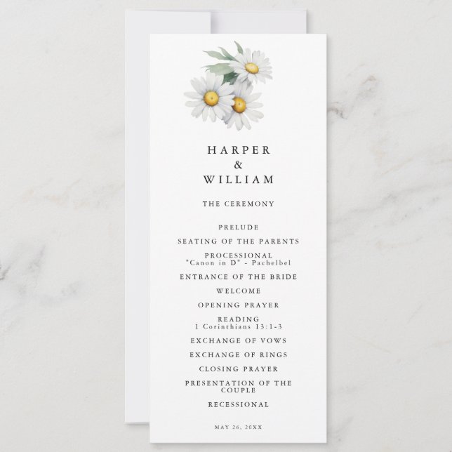 Watercolor daisies wedding program (Front)