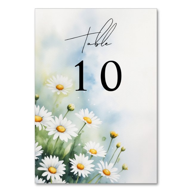 Watercolor daisies wedding table number (Front)