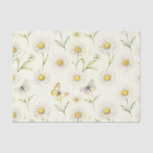 Watercolor Daisy and Butterfly Meadow Pattern Tissue Paper