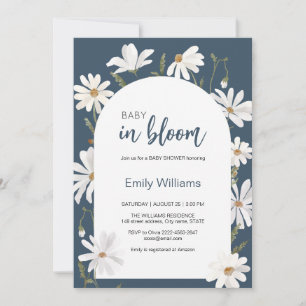 Watercolor daisy baby in bloom flower baby shower invitation