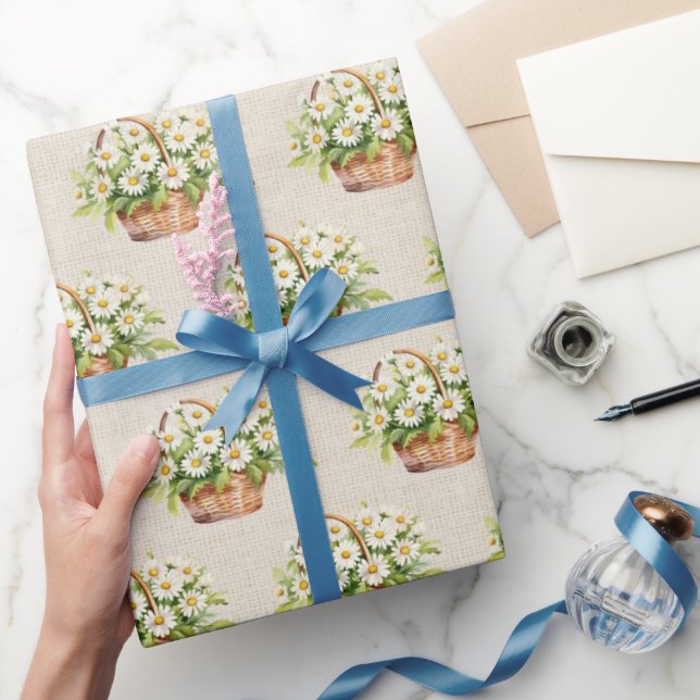 Watercolor Daisy Basket Wrapping Paper (Gifting)