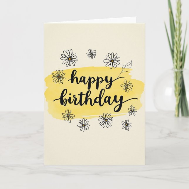 Watercolor Daisy Birthday Card (Front)