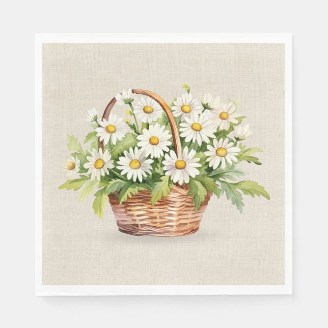 Watercolor Daisy Bouquet In Basket Napkin (Front)