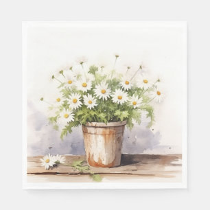 Watercolor Daisy Bouquet In Pot Napkin