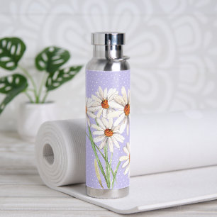 Watercolor Daisy Bouquet On Dots Water Bottle