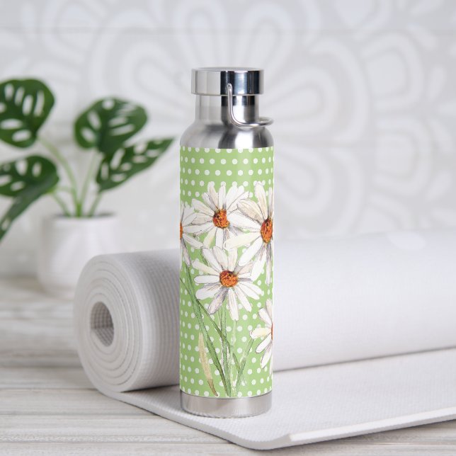Watercolor Daisy Bouquet On Dots Water Bottle (Yoga)
