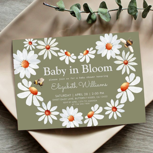 Watercolor Daisy & Bumble Bee Baby Shower   Invitation (Creator Uploaded)