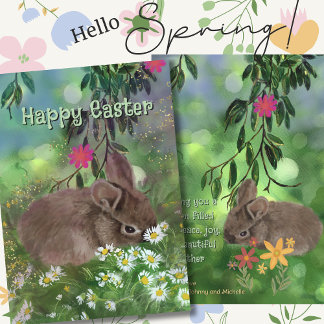 Watercolor Daisy Bunny Hand Painted Holiday Card