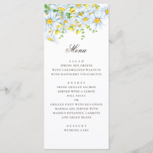 Watercolor daisy. Chamomile. Summer floral wedding Menu