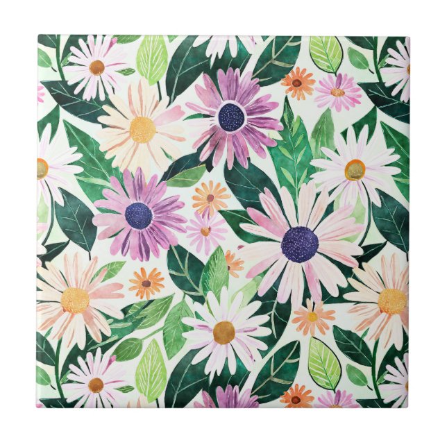 Watercolor Daisy design Tile (Front)