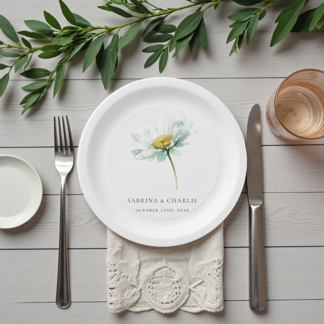 Watercolor Daisy Elegant Floral Wedding Paper Plate (Watercolor Daisy Elegant Floral Wedding Paper Plates)