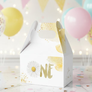 Watercolor daisy first Birthday Favor Box
