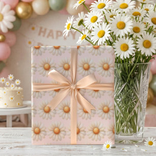 Watercolor Daisy First Birthday Girl Wrapping Paper