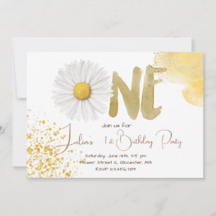 Watercolor daisy first Birthday Invitation