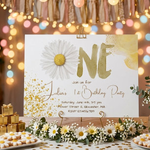 Watercolor daisy first Birthday Invitation
