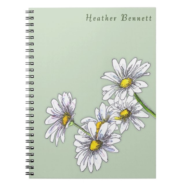 Watercolor Daisy Floral Boho Christmas Gift Notebook (Front)