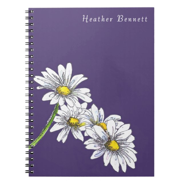 Watercolor Daisy Floral Boho Christmas Gift Notebook (Front)