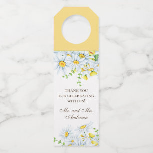 Watercolor daisy. Floral rustic wedding thank you Bottle Tag