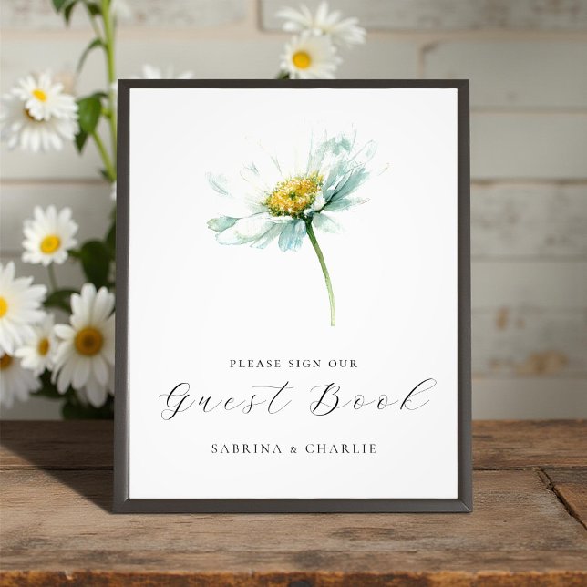 Watercolor Daisy Floral Wedding Guest Book Sign (Creator Uploaded)