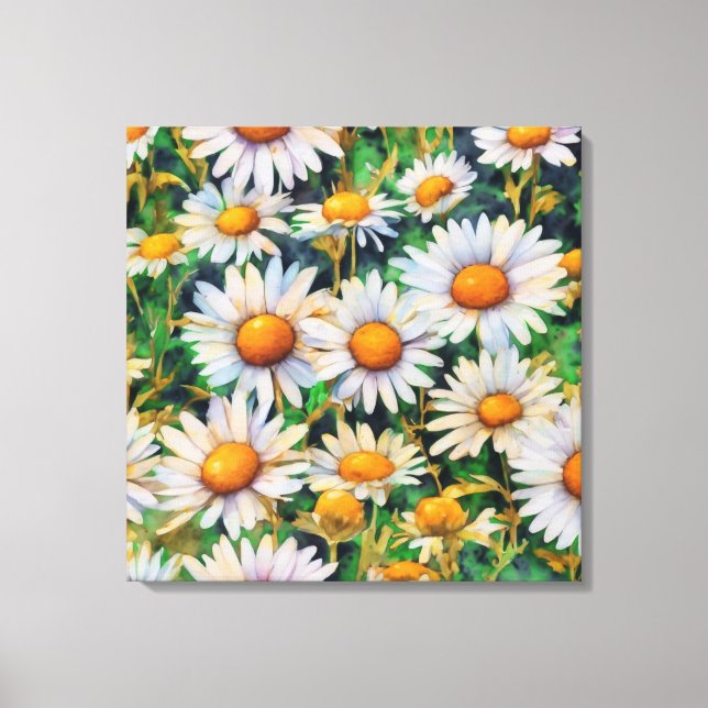 Watercolor Daisy Flowers Garden Canvas Print (Front)