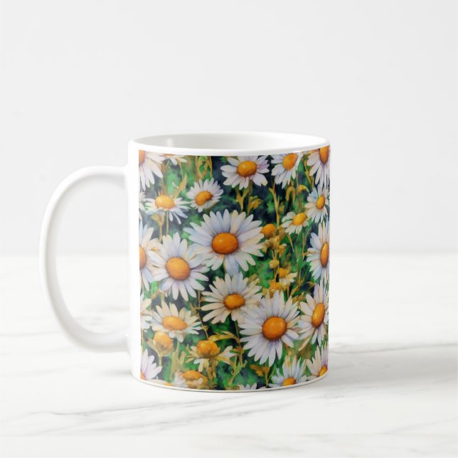 Watercolor Daisy Flowers Garden Coffee Mug (Left)