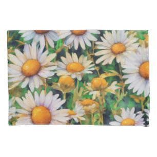 Watercolor Daisy Flowers Garden Pillowcase