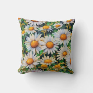 Watercolor Daisy Flowers Garden Throw Pillow