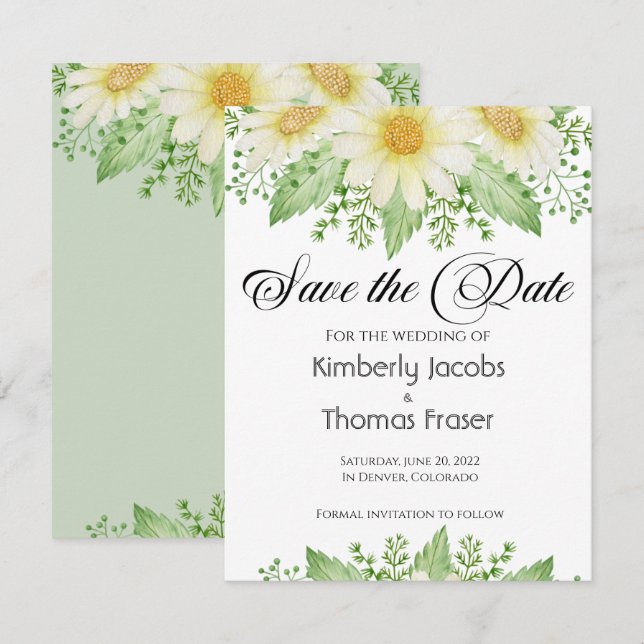 Watercolor Daisy flowers save the date (Front/Back)