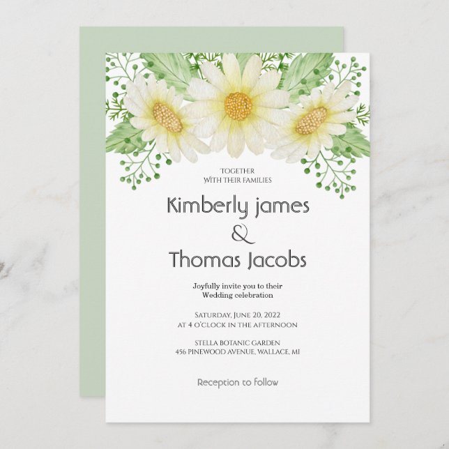 Watercolor Daisy Flowers Wedding Invitation (Front/Back)