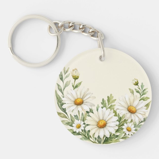 Watercolor Daisy Garden  Keychain (Front)