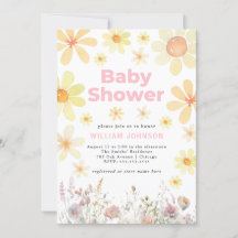 Watercolor Daisy Girl Baby shower rose Invitation