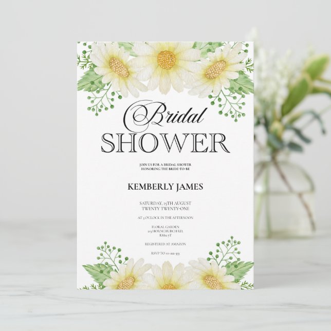 Watercolor Daisy Invitation de douche nuptiale (Debout devant)