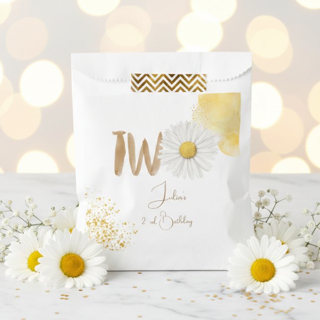 Watercolor daisy second Birthday Favour Bag (Creator Uploaded)