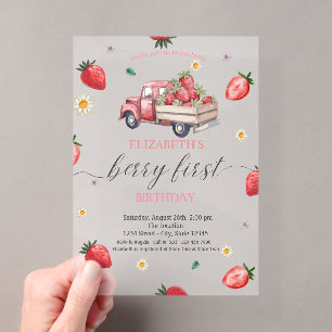 Watercolor Daisy Strawberry Truck Baby Shower Acrylic Invitations