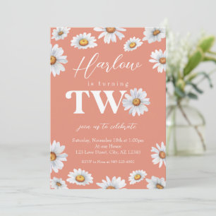 Watercolor Daisy Two Girl's 2nd Birthday Invitatio Invitation